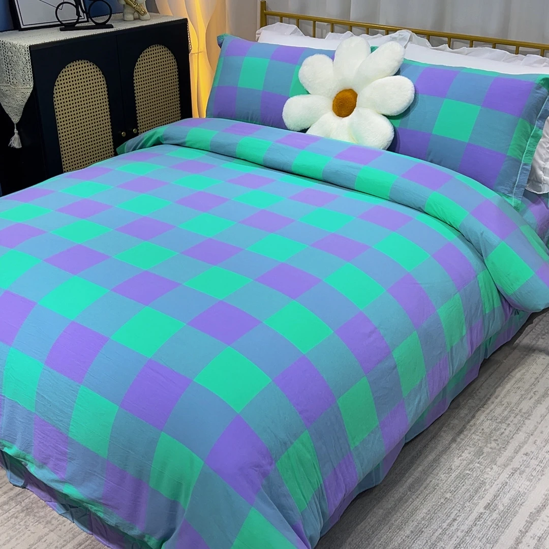 琛妈-【床笠款】全棉轻奢床笠款床品纯棉色织四件套简约格子条纹