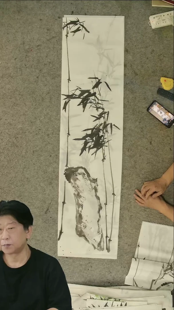 国画四尺对开  墨竹条屏 34*138cm
