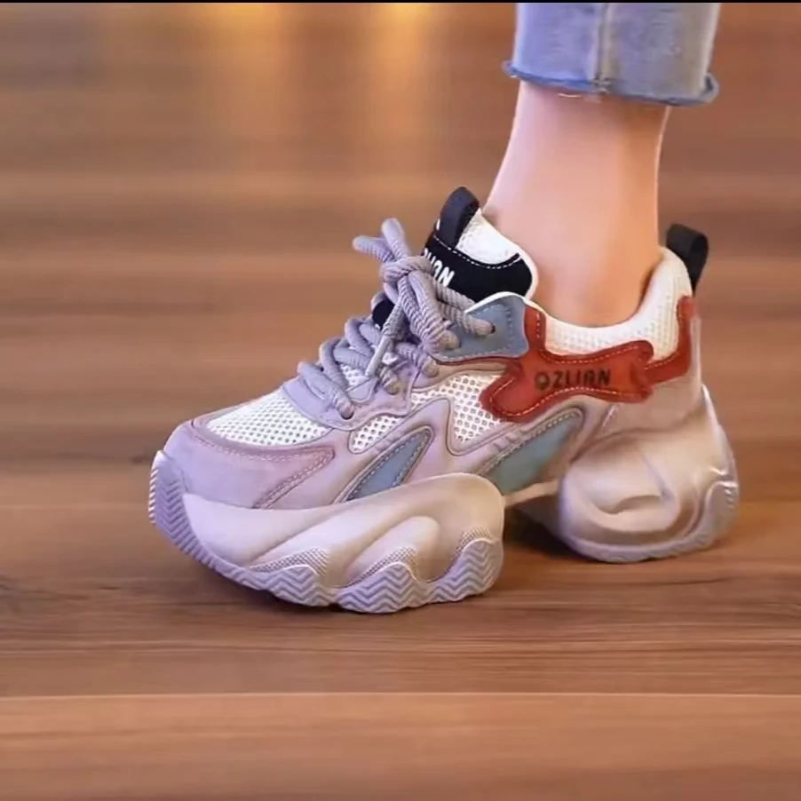 增高6cm 时尚潮流2025新款网面透气厚底春夏季老爹鞋女鞋