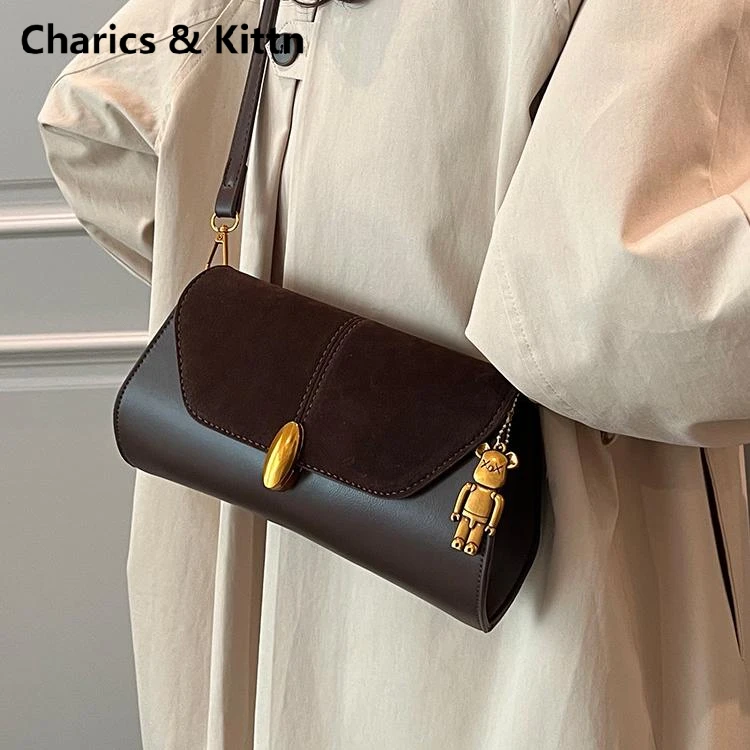 Charics&Kittn包包女2025新款秋季法棍包高级质感真皮复古斜挎包