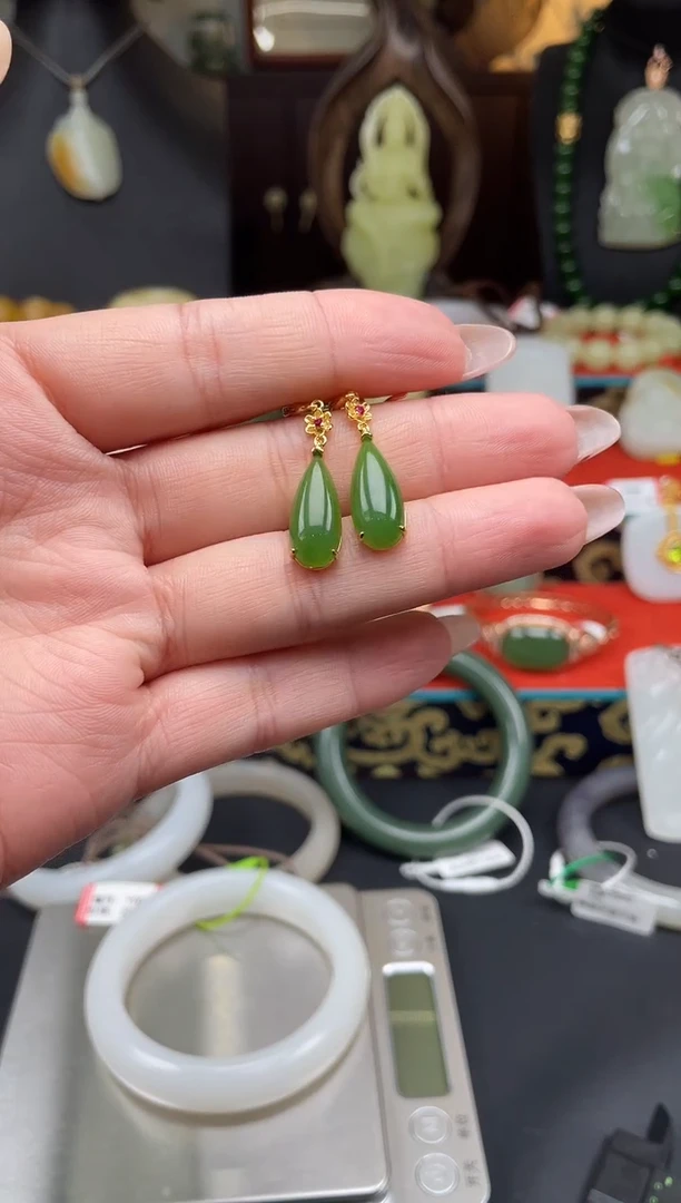 和田玉银S925镶嵌耳饰耳饰a027