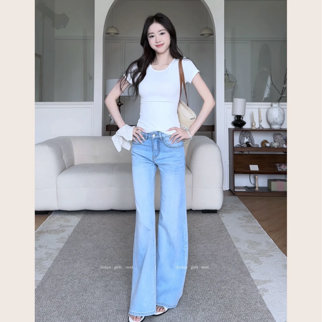 小兔泡花茶【栀夏】原创设计春夏新款莱赛尔宽松微喇牛仔裤阔腿裤女