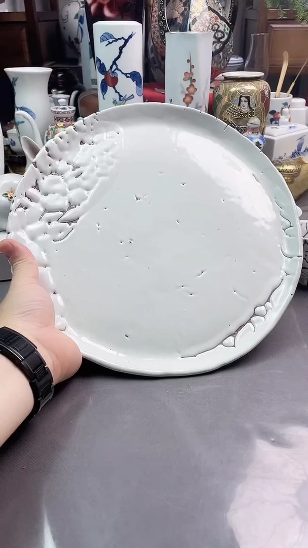 瓷片开****班萩烧大盘一一
