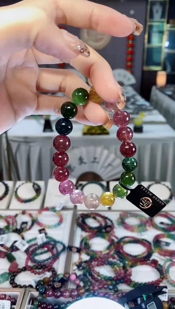 未镶嵌收藏级老矿色标彩虹单圈手串11mm+碧玺dan多样性发货一条