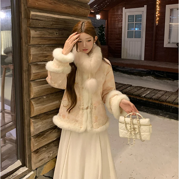 冬季新中式国风加绒加厚外套女时尚气质复古百搭网红保暖棉衣女潮