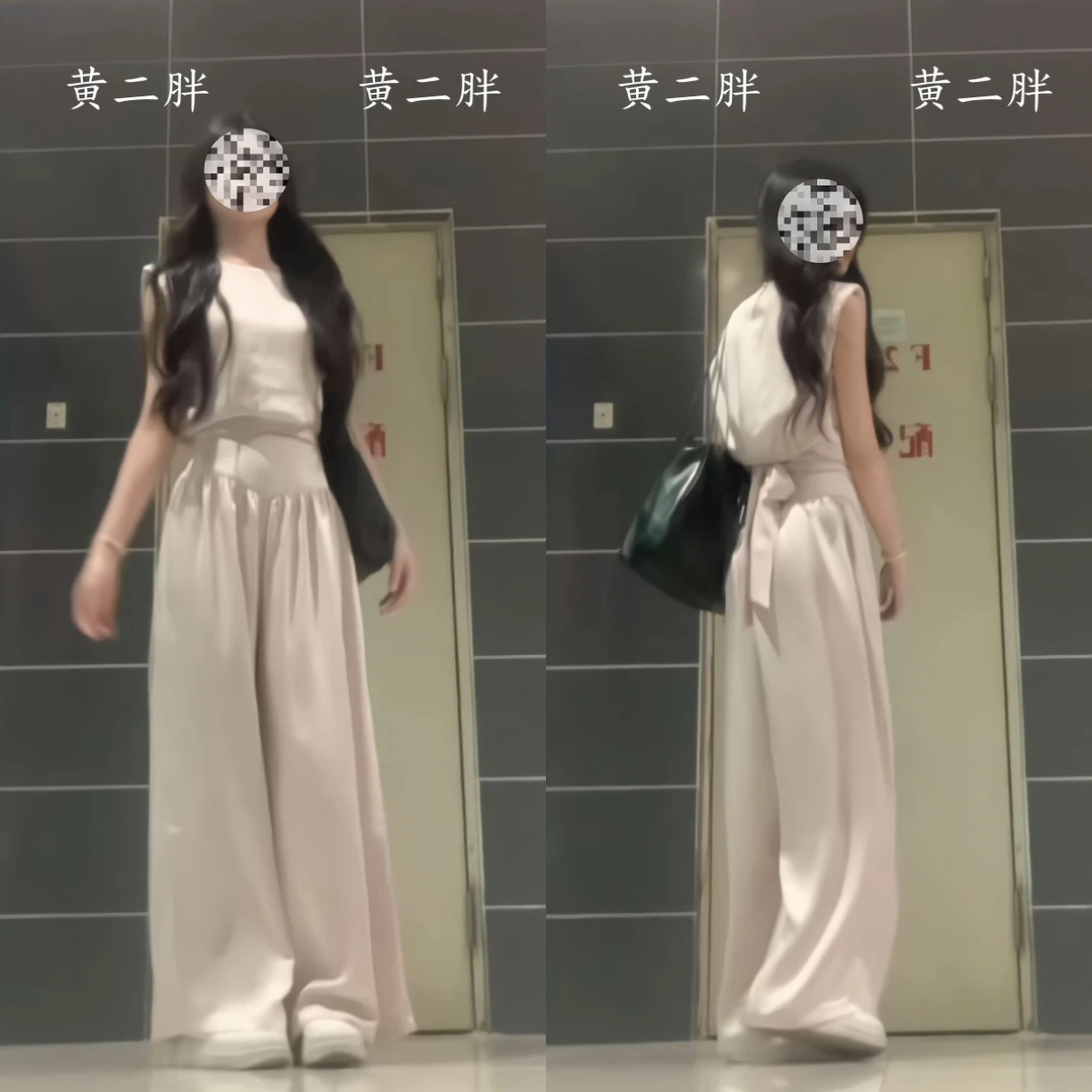 法式无袖背心上衣高腰阔腿裤两件套女职场通勤穿搭套装2025夏新款