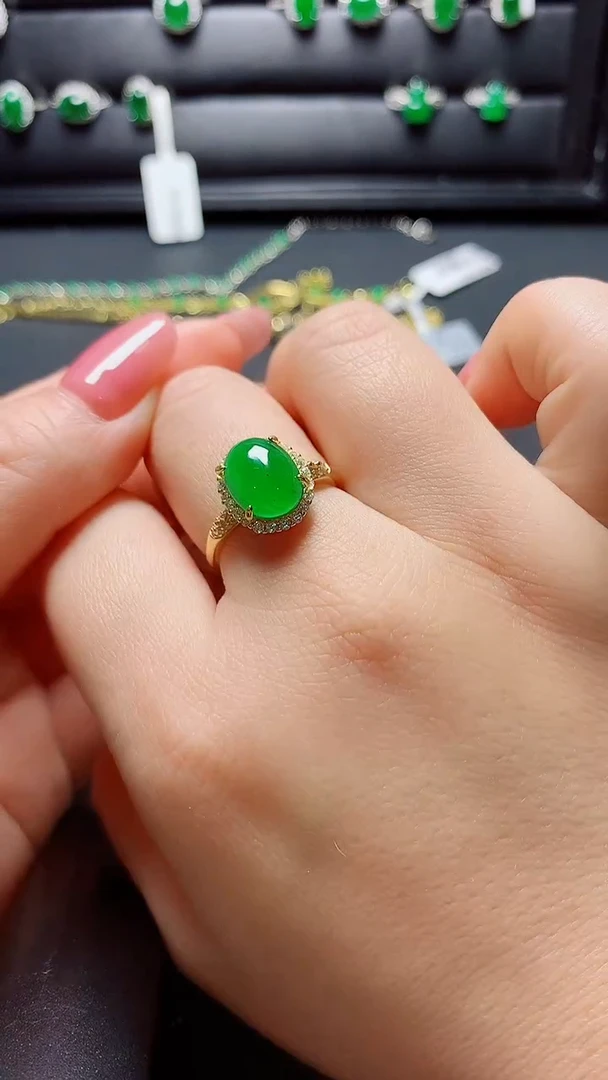 银S925镶嵌戒指翡翠天然翡翠A货s925银镶