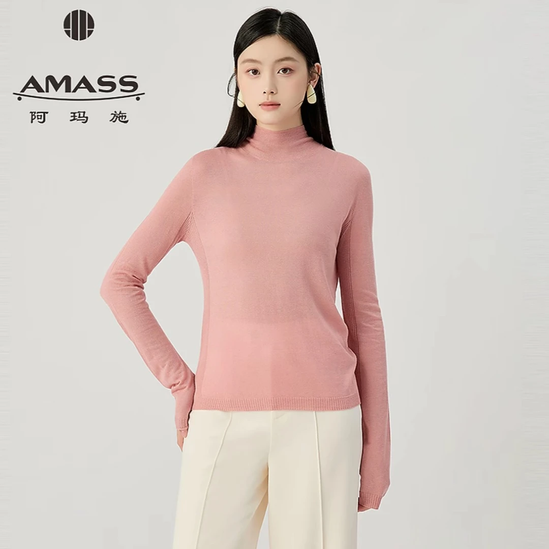AMASS/阿玛施秋冬百搭打底衫修身高领纯色套头长袖针织衫538092