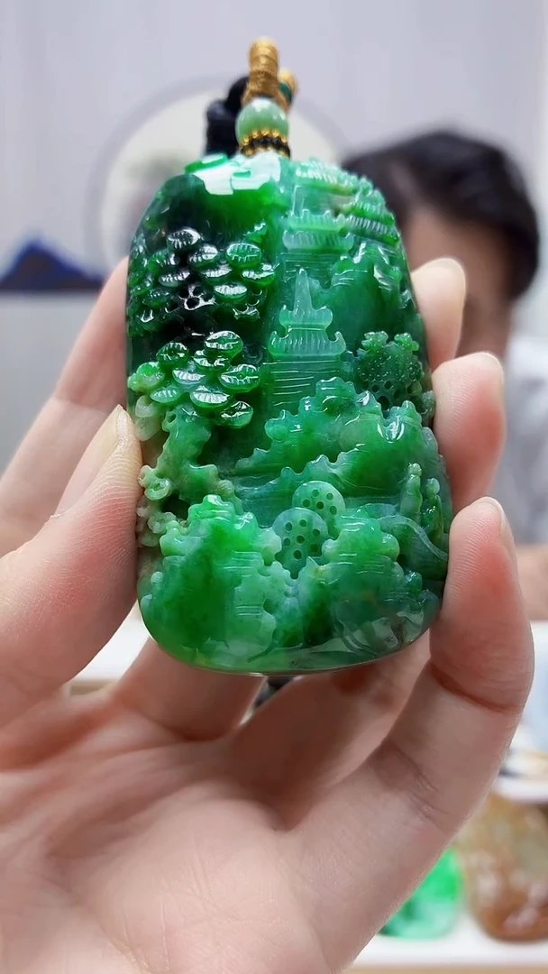 未镶嵌定制翡翠5060zm-毛货挂件山水115