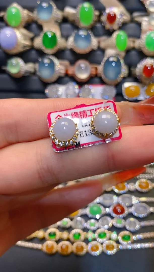银S925镶嵌翡翠耳饰天然