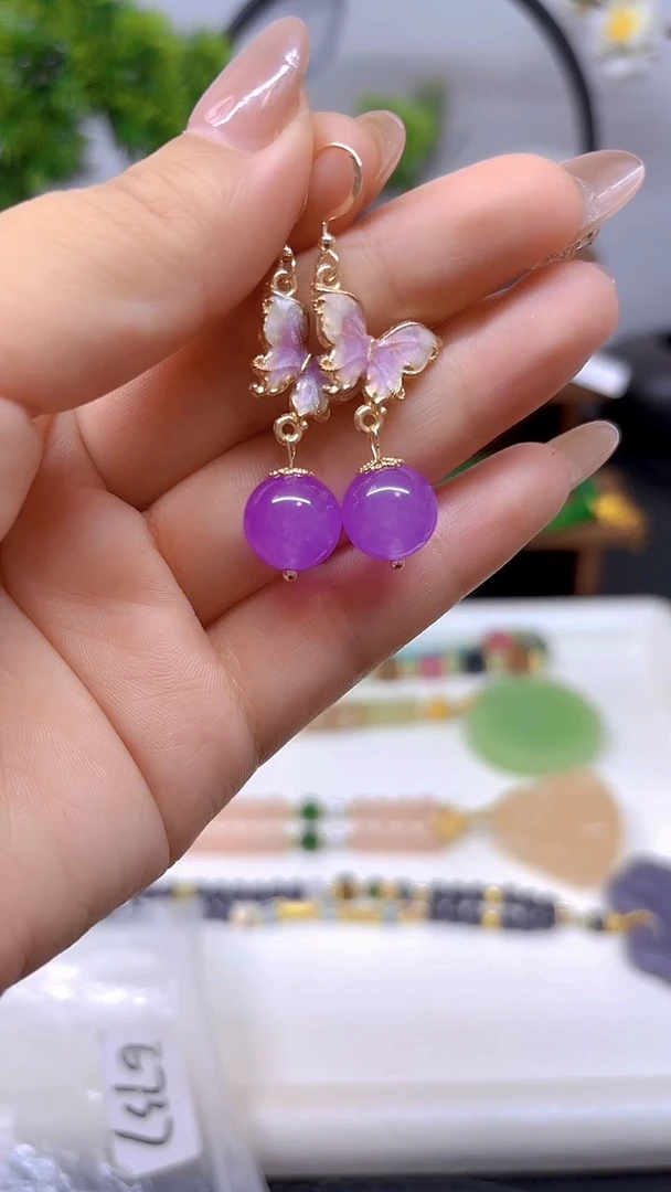 翡翠14K金镶嵌耳饰E737