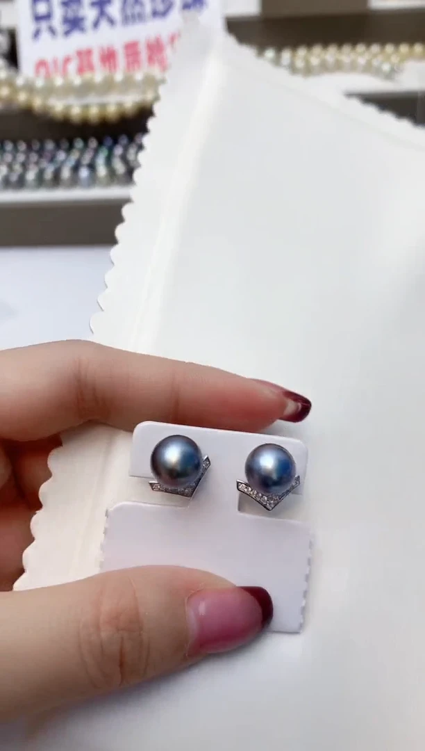 银S925镶嵌耳饰海水珍珠A91