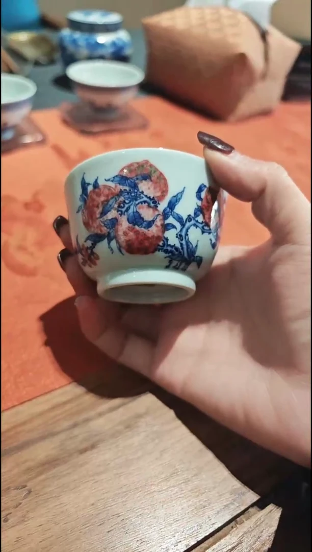 【闪购商品】杯宁封窑青花釉里红瑞果杯