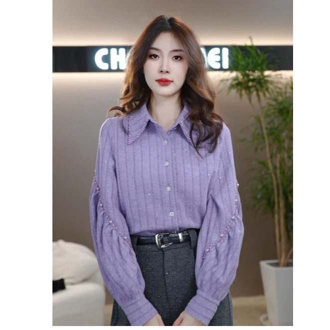 CYM1432简约气质翻领女秋冬季新款慵懒风内搭针织衫上衣