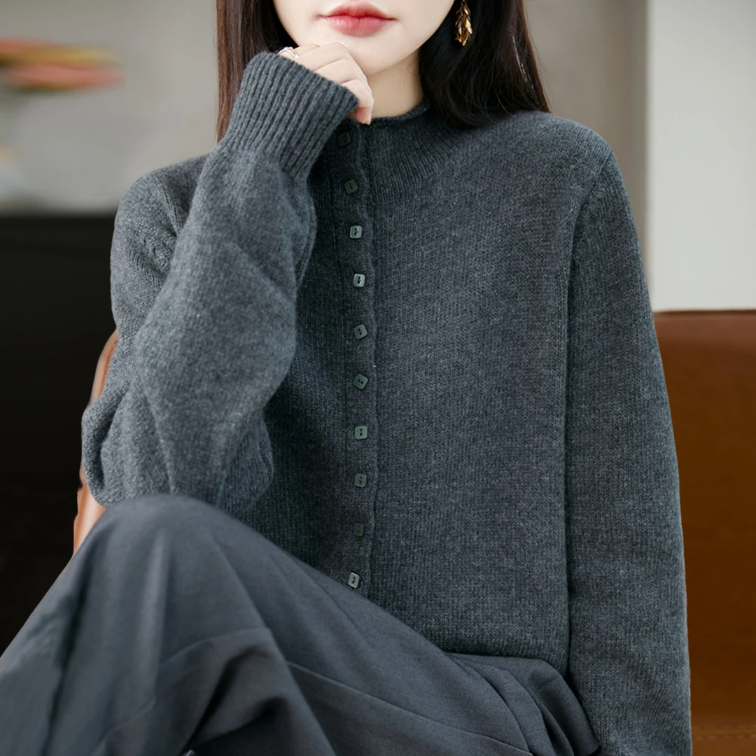 早秋高领纯色针织开衫外套女2025新款洋气大码女装上衣秋冬毛衣