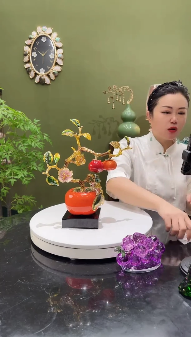 合金珐琅彩柿子树，事事如意