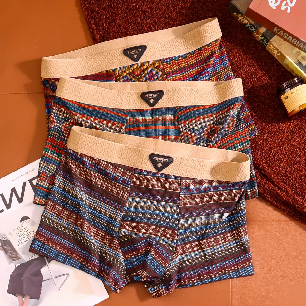 短裤中式复古民族风~菱格男士内裤棉质柔软舒适透气四角裤中腰男