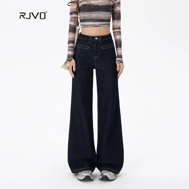 RJVO新款复古阔腿牛仔裤女遮胯显高显瘦直筒宽松裤