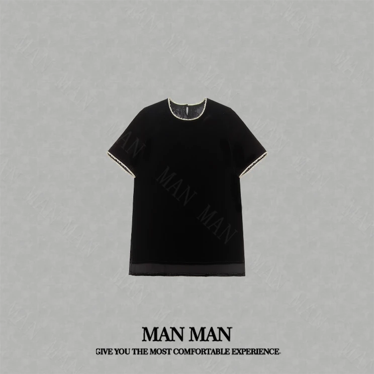 满满-『珠边桑蚕丝丝绒半袖衫』25151轻奢重磅气质舒适百搭夏款