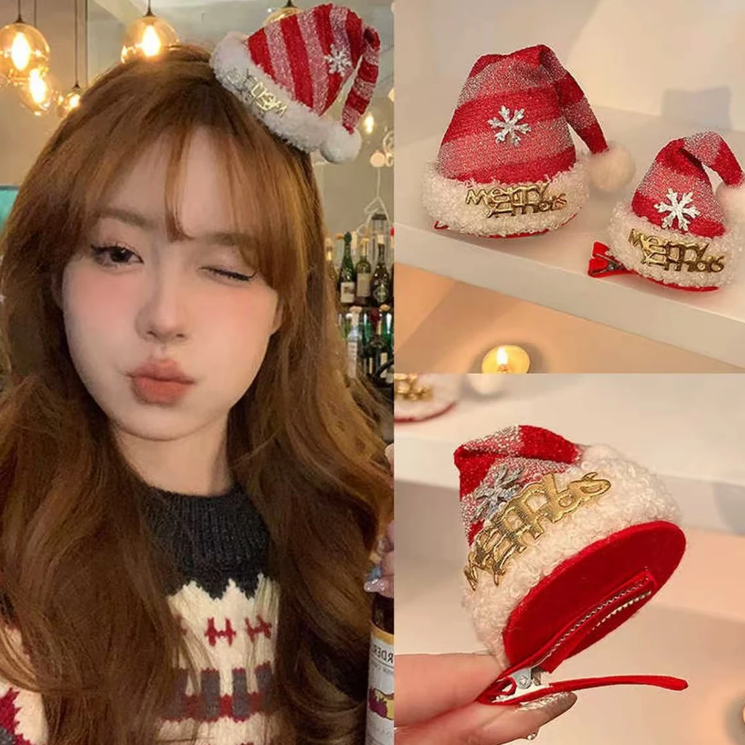 圣诞节发饰可爱红帽子发夹女秋冬夹子头饰圣诞帽发卡配饰摆件