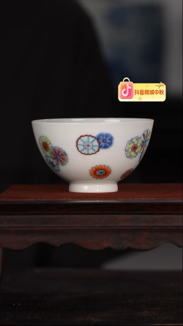 涂杏花斗彩皮球花杯@@txh453