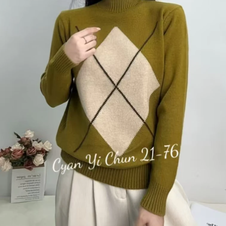 607#秋冬长袖针织衫半高领套头25