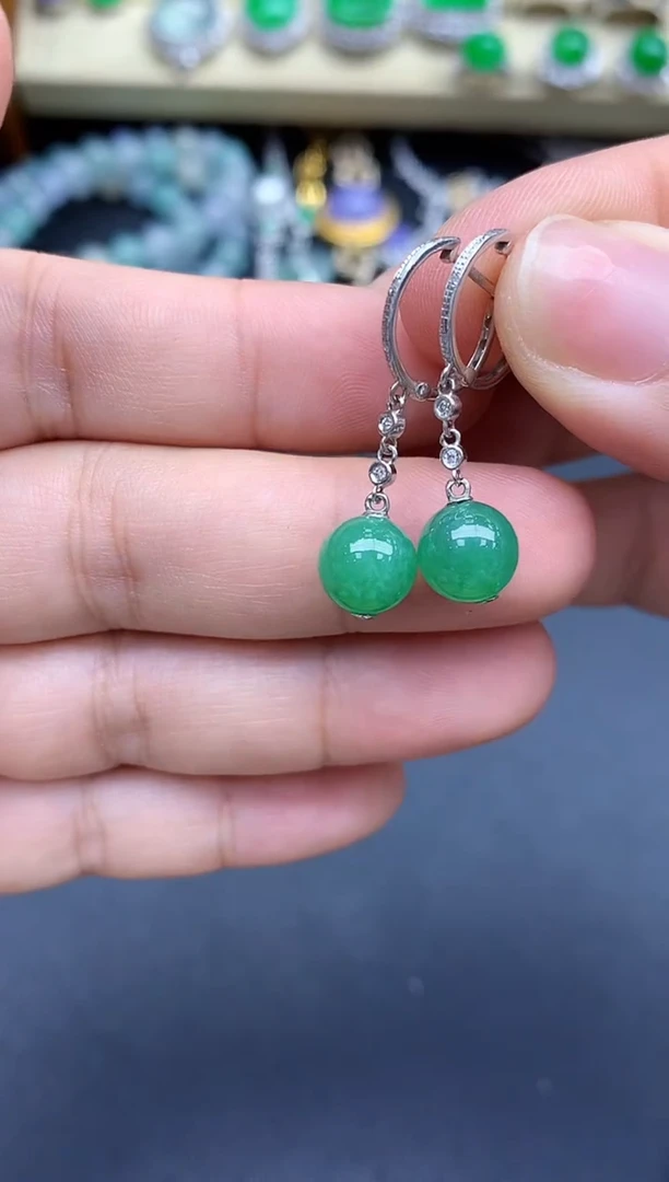 18K金镶嵌翡翠耳饰453-春日珠宝