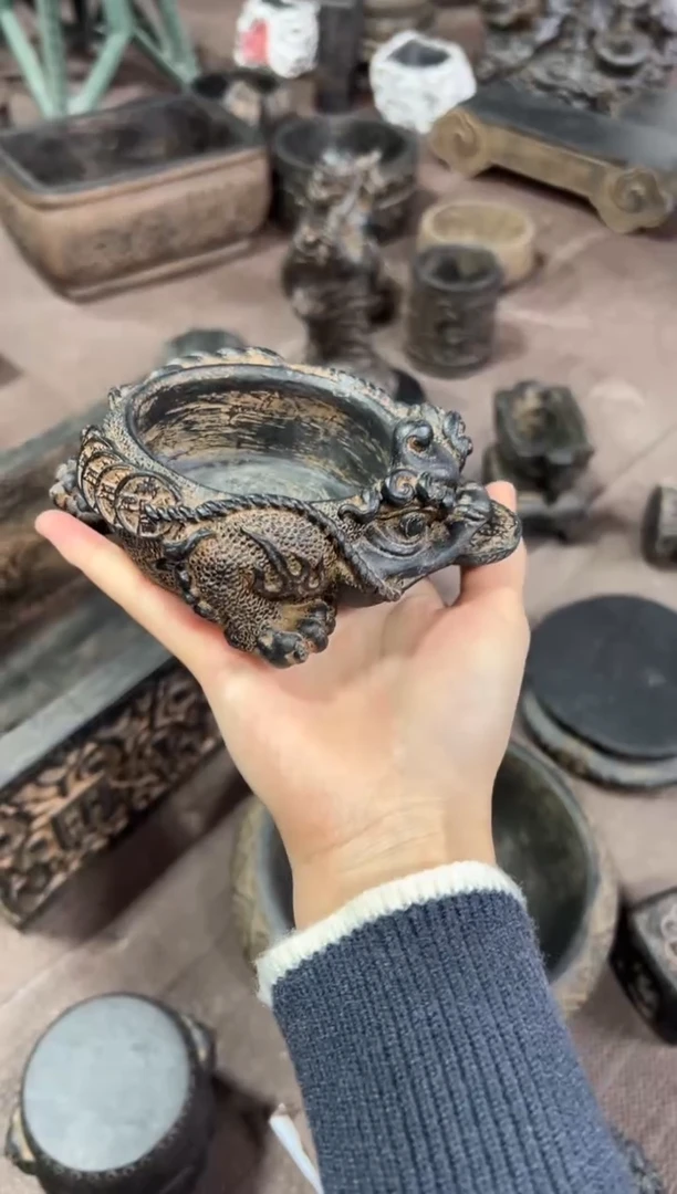 陶土【合成青石】金蟾盆