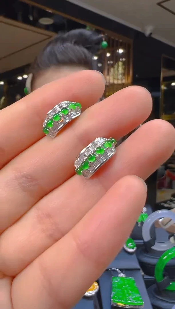 翡翠银S925镶嵌耳饰081（多样性发其一）