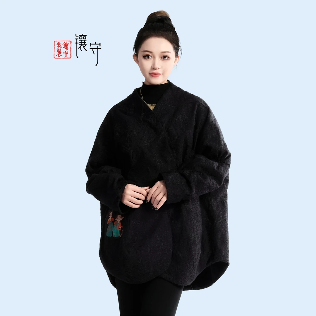 【镶守·浮云】冬季中式优雅气质休闲时尚宽松黑色短款白鹅绒服X238