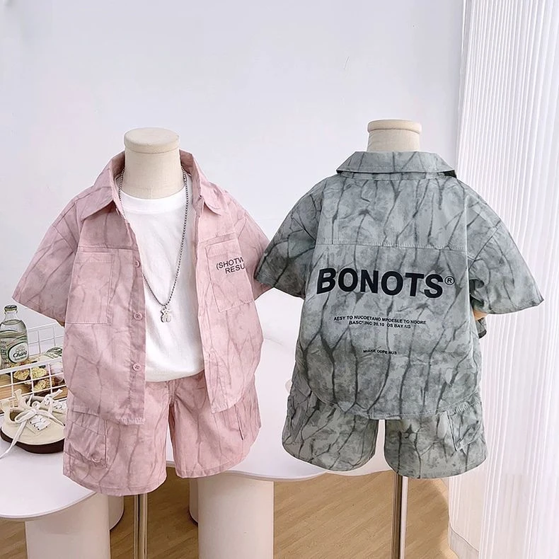 男童夏季薄款短袖套装2025新款小儿童宝宝韩范酷帅工装衬衫两件套