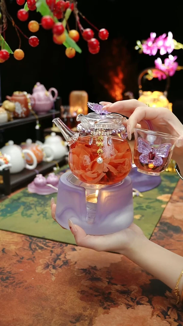 【闪购商品】紫色温茶台+茶壶+链子+杯子