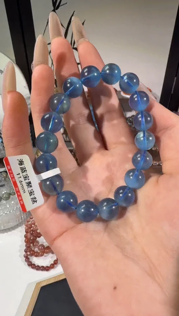 水晶摆件未镶嵌魔鬼蓝海蓝宝手串