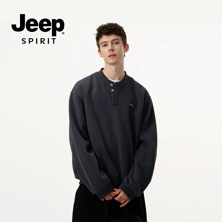 JEEPSPIRIT美式简约少年感亨利领卫衣男女宽松休闲长袖上
