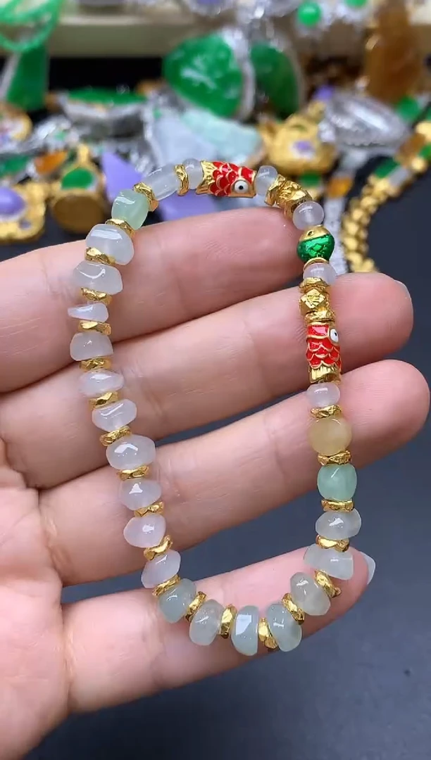 足金镶嵌手链翡翠403-中国好珍宝