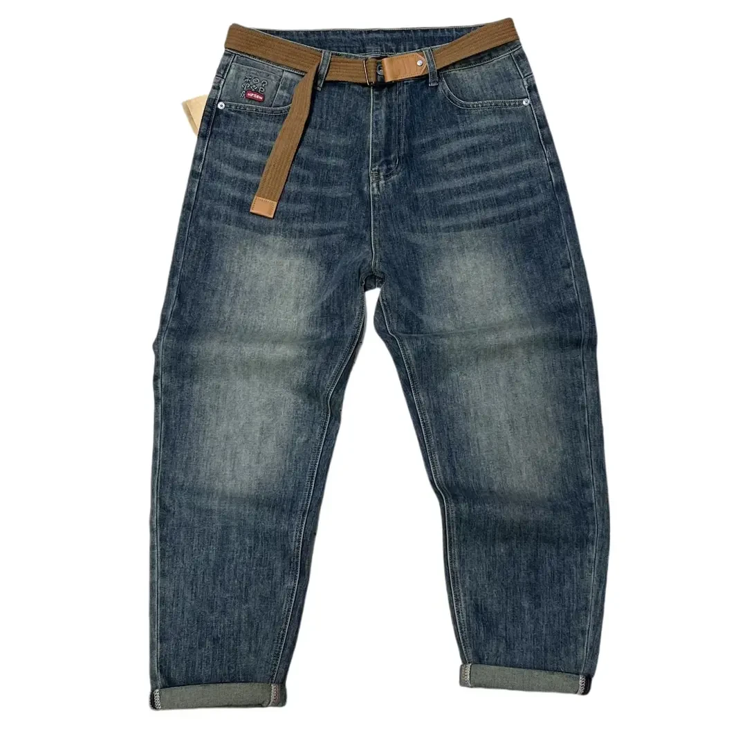 《春季断码特惠》2025男士蓝色牛仔裤直筒宽松砂洗弹力牛仔裤