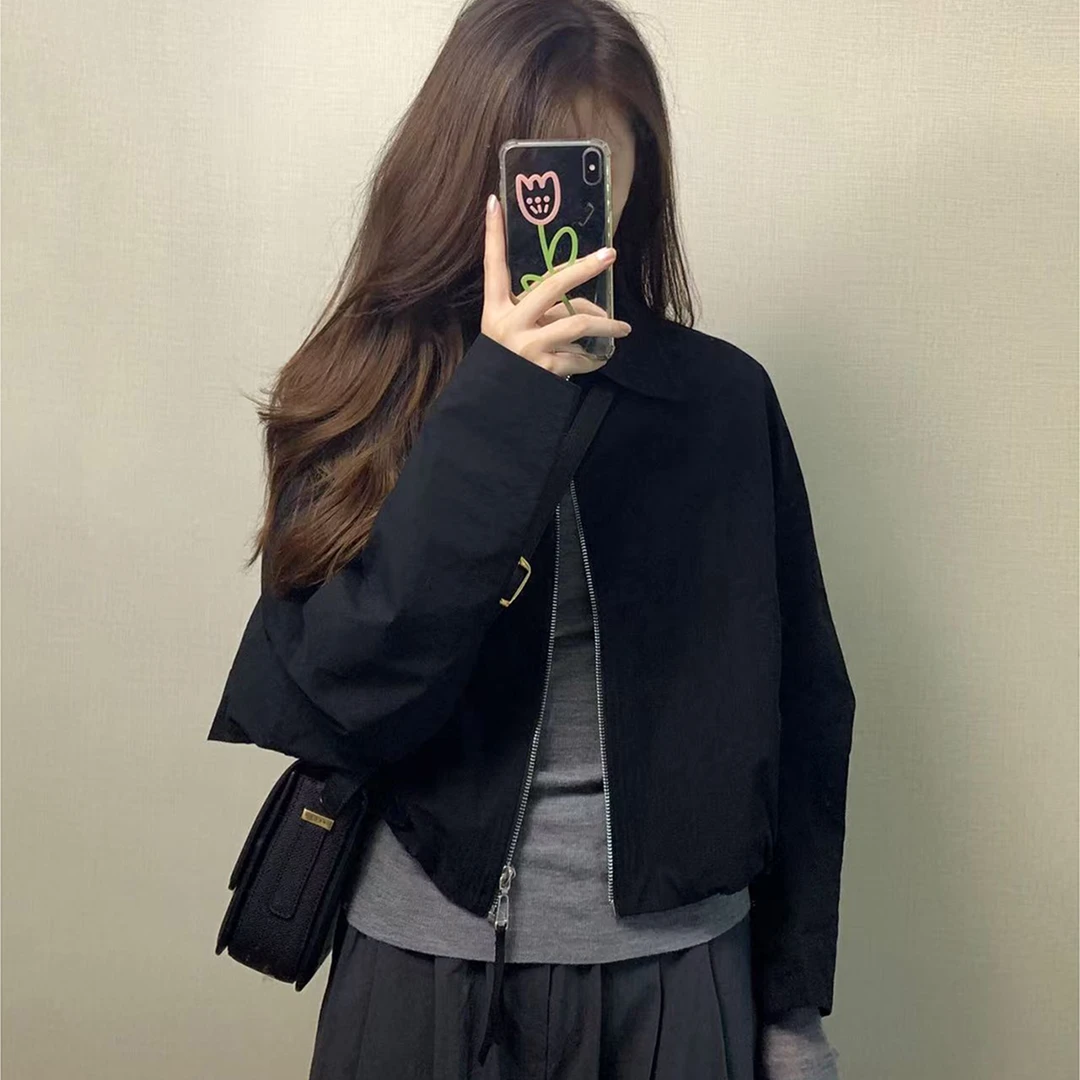设计感小个子独特巨好看上衣潮2025年秋季韩系黑色短款夹克外套女