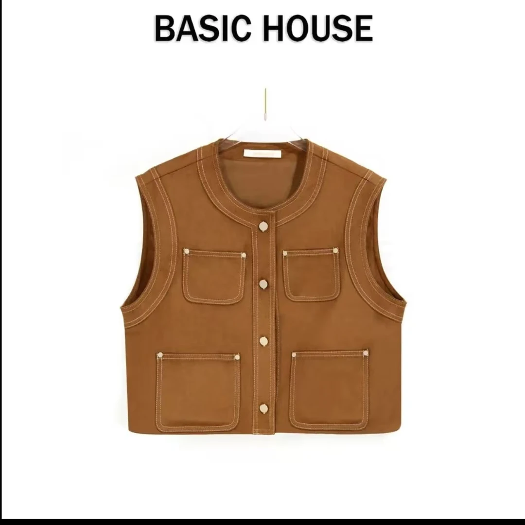 Basic House/百家好美式25春秋新款气质马甲外套外搭上衣牛仔