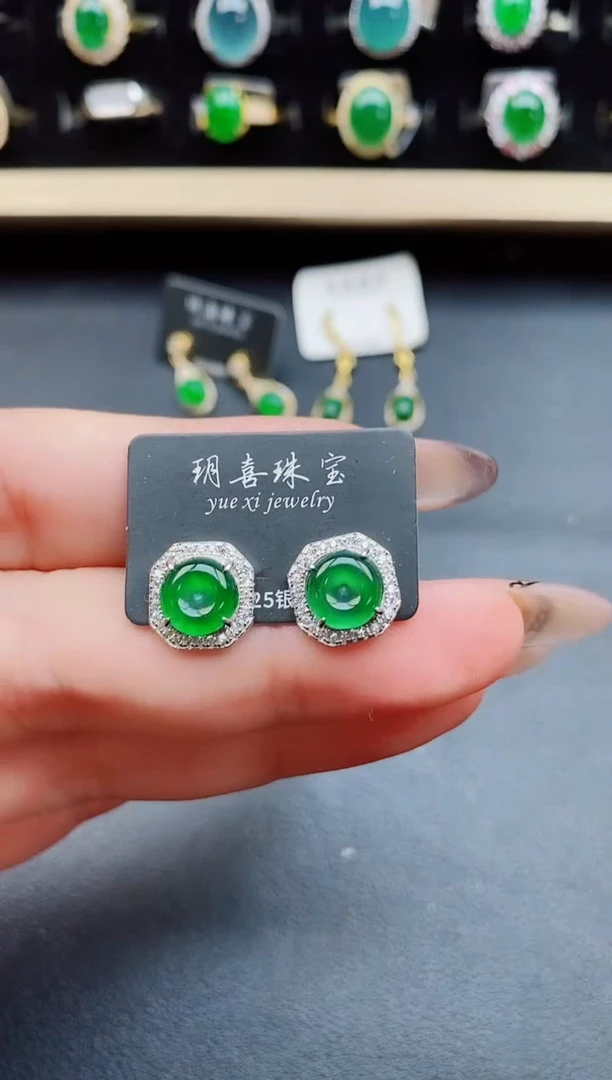 翡翠银S925镶嵌耳饰50805