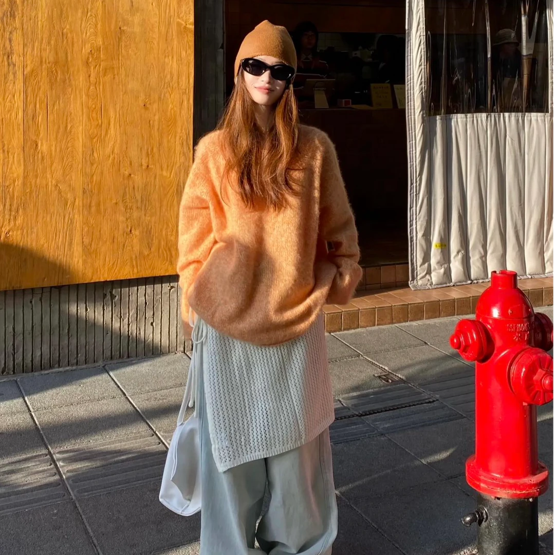 慵懒高级感毛衣设计感小众chic别致上衣女秋冬阔腿长裤搭配屁帘子