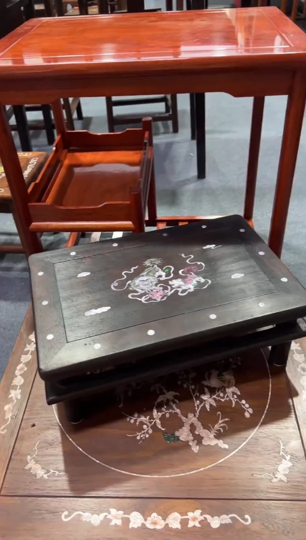 木木 邵氏紫檀螺钿镶嵌狮子滚绣球颗珠飘窗桌案上几