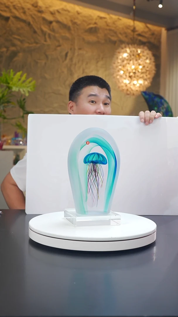 琉璃蓝色磨砂水母摆件98号