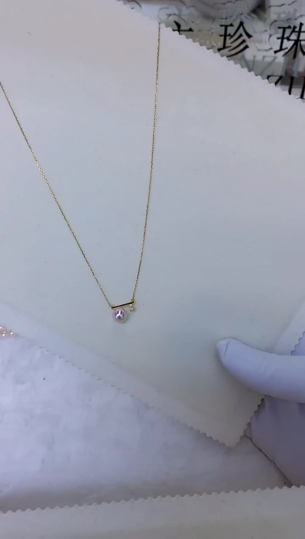 银S925镶嵌饰品海水珍珠金色平衡木套链