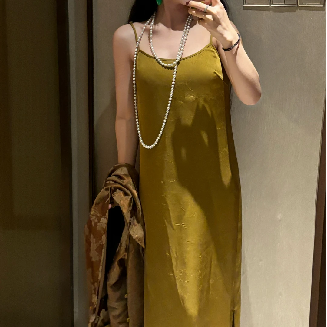 LHMknk1画报夫人原创自制新中式国风高级贵妇连衣裙 黄棠单裙子