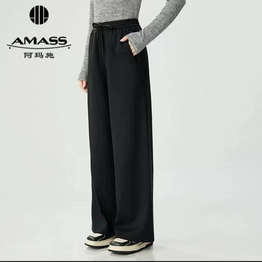 AMASS/阿玛施垂感直筒裤巴恩风冬季百搭松紧腰休闲裤5100552