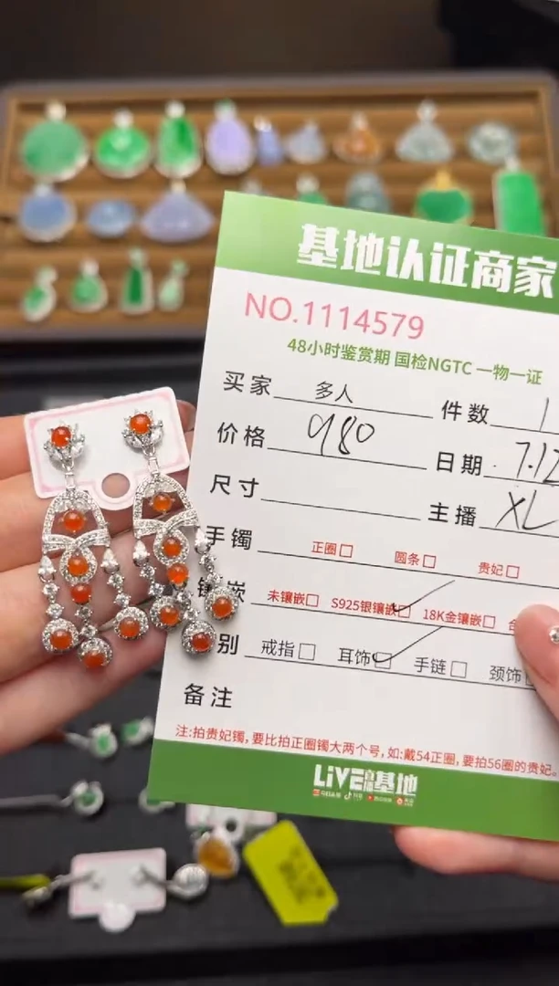 翡翠银S925镶嵌耳饰多人