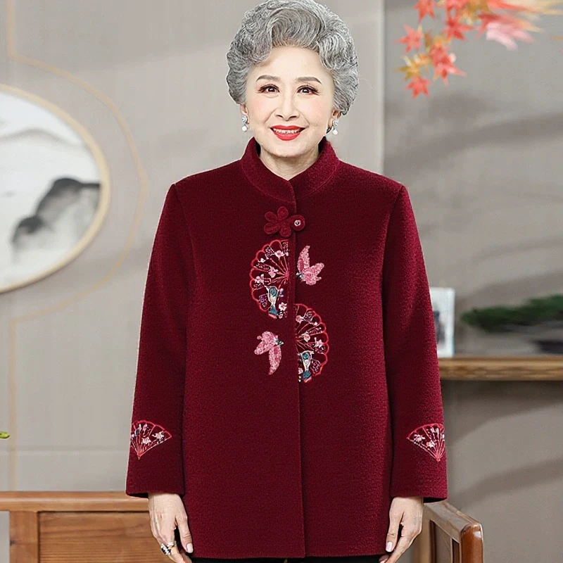 厚款气质妈妈装60-70岁高档妈妈装休闲国风新中式水貂绒外套冬季