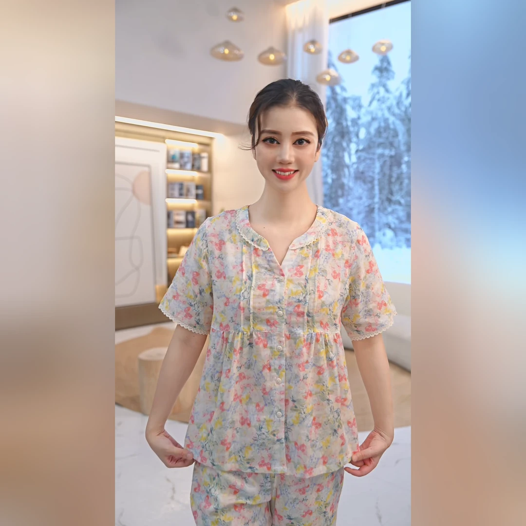 秋鹿【田园风】花眠絮语印花V领女大睡衣女款夏季家居服2025新款