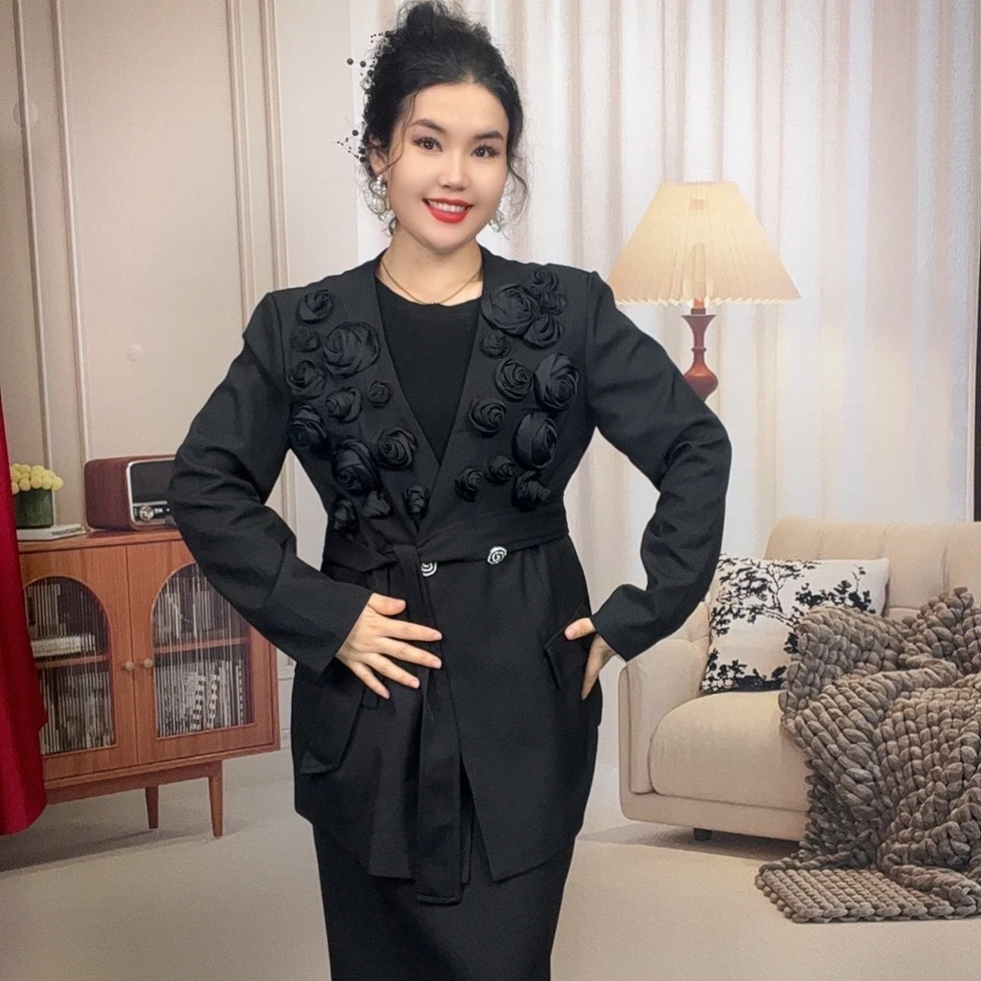 2025【娜子】立体花朵设计西装两件套套装