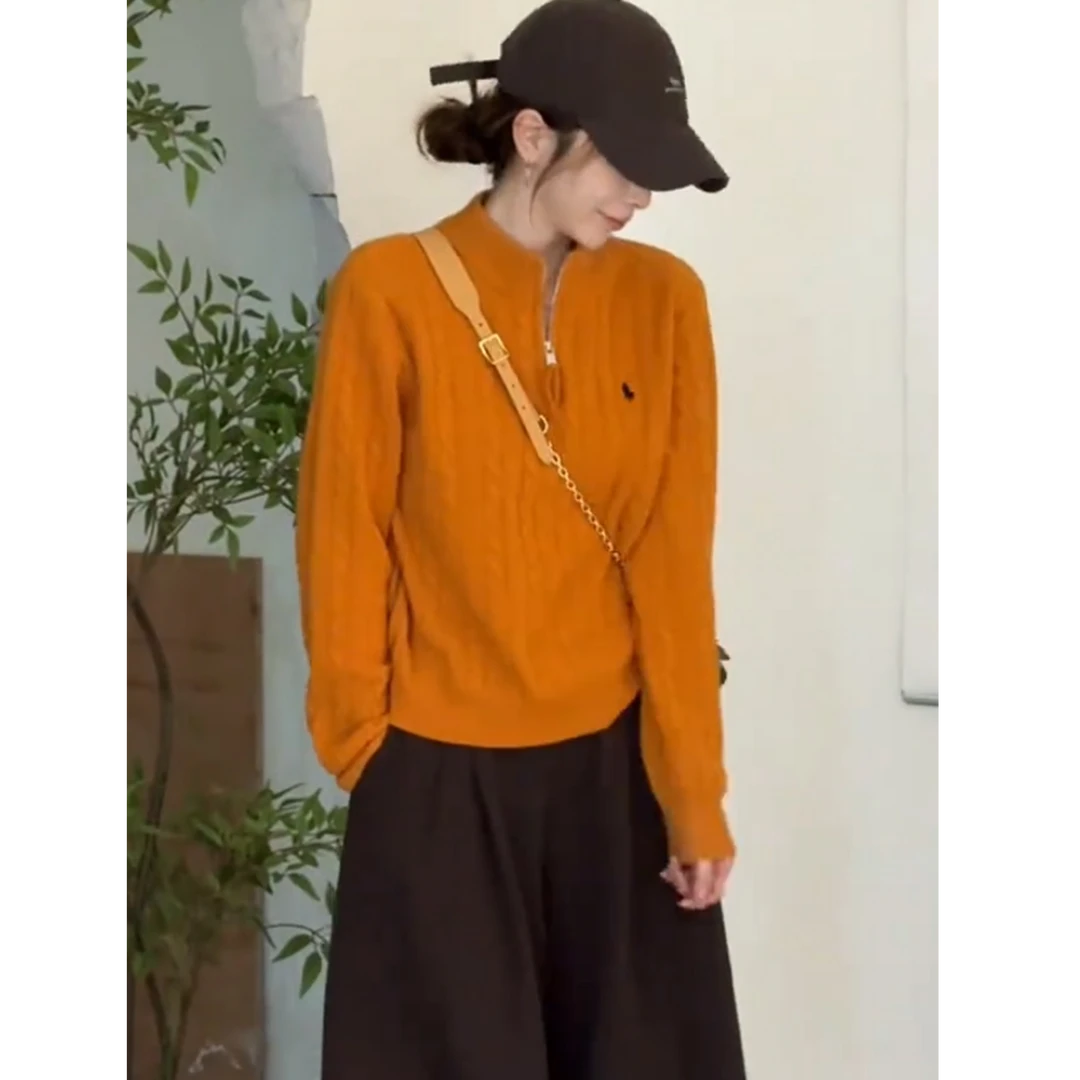 高级感半拉链高领毛衣女秋冬新款爆款时尚洋气宽松慵懒风针织衫